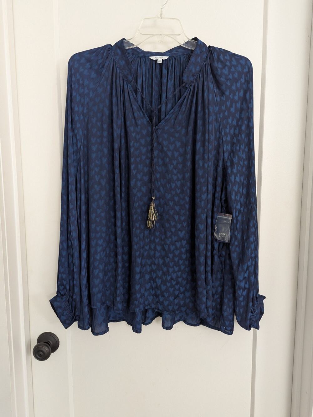 Crown & Ivy Navy Hearts Peasant Blouse Tassels NWT Size XXL Whimsy Fairy Flowy